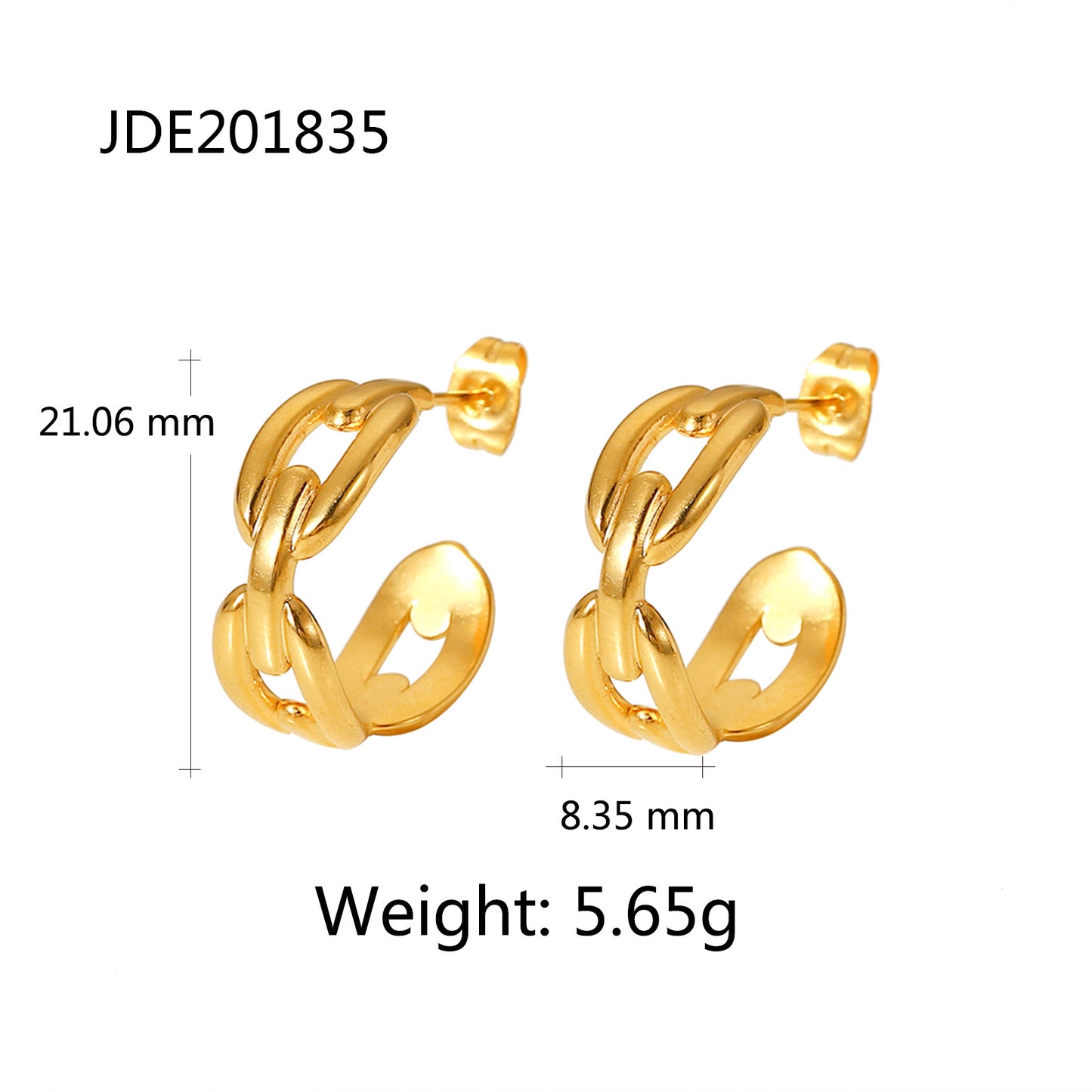 5pcs 18K Gold Stainless Steel Earring Coffee Bean Buckle Chain C Stud Ring Rectangular Buckle Open Ring