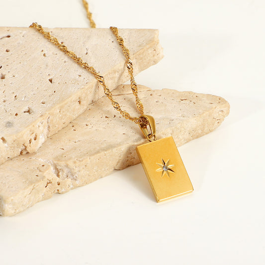 5pcs Star Power Necklace 18K Gold Plated Stainless Steel Rectangular Sun Pendant Necklace For Women