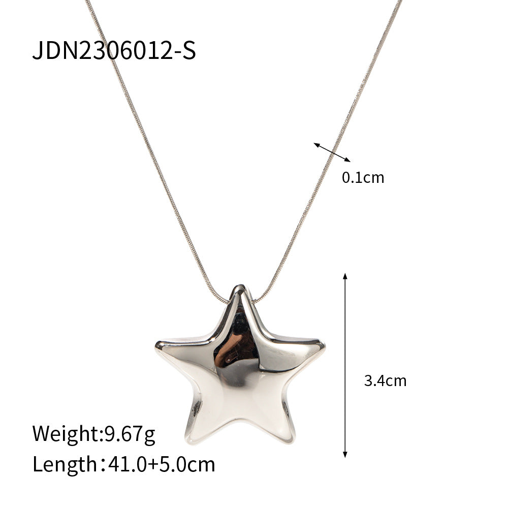 5pcs New 18K Gold Plated Necklace Jewelry Stainless Steel Pentagon Star Women's All Titanium Steel Pendant Necklace Jewelry