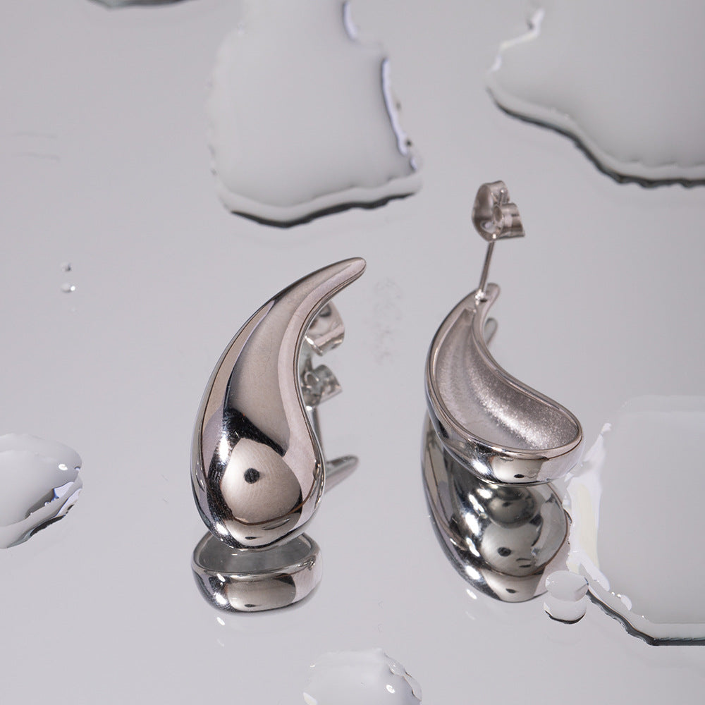 5pcs Simple Cool Color Geometric Long Steel Color Stainless Steel Drop Earrings Exaggerated Temperament Stud Female