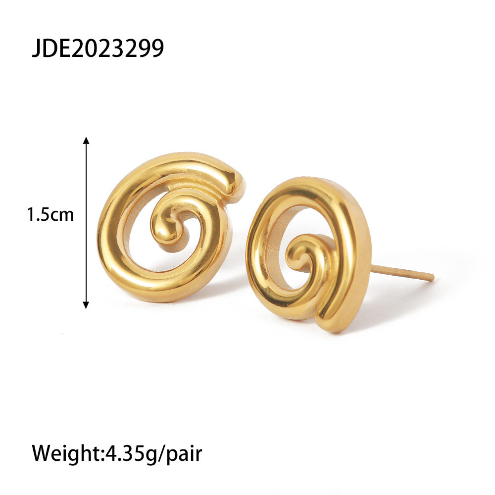 5pcs Titanium Steel Earrings Women's Niche Design 18K Gold Stainless Steel Irregular Stud Earrings