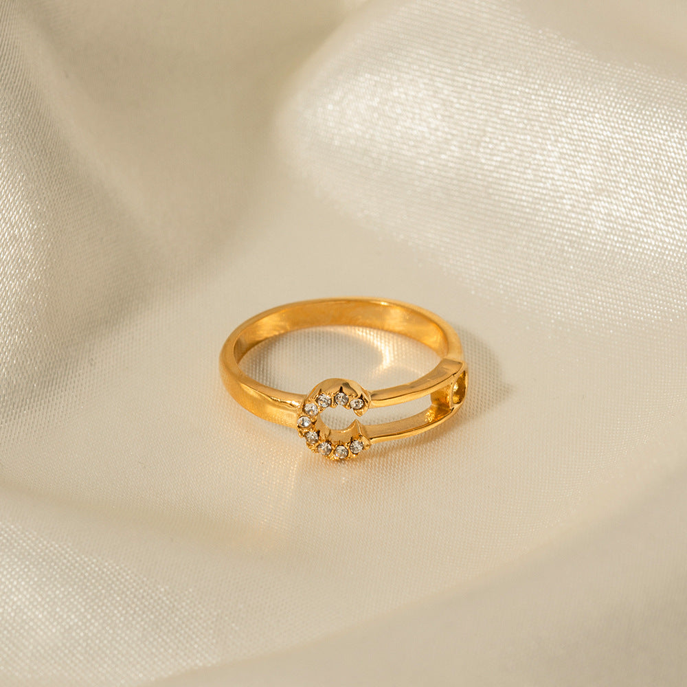 5pcs Women Fashion Niche Design White Diamond-Encrusted Paper Clip Ring Stainless Steel Plated 18K Gold Ring
