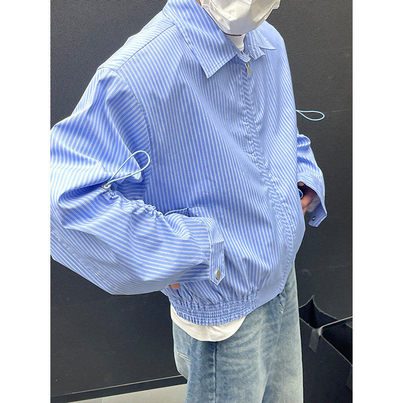 Blue Striped Short Coat Male Spring Ruffian High-Grade Men's Niche Jacket