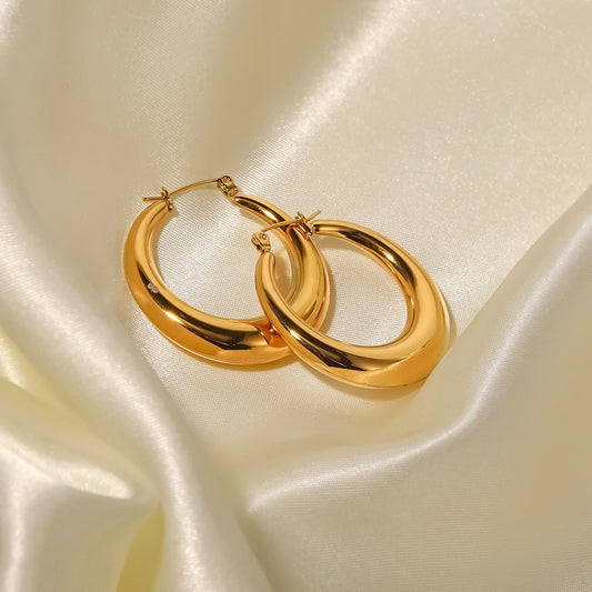 5pcs Stylish Women's All-Titanium Steel Earrings Stainless Steel Vacuum Plated 18-Karat Gold Hollow Ring Earrings Earrings