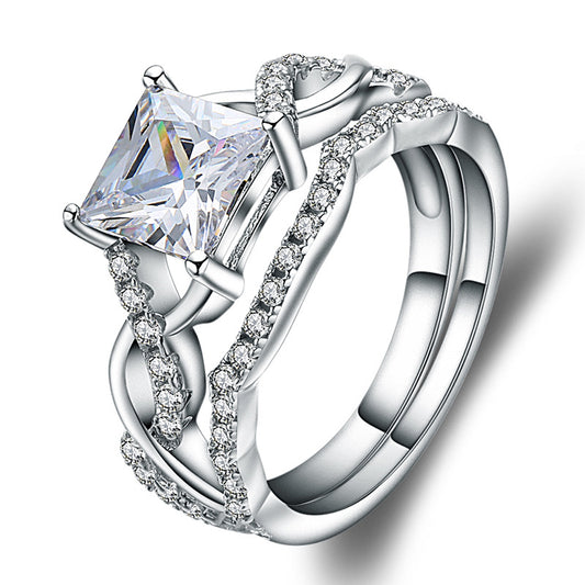 Fashion Ring Set Creative Designer Inlaid Square Diamond Stone Custom 925 Silver Ring