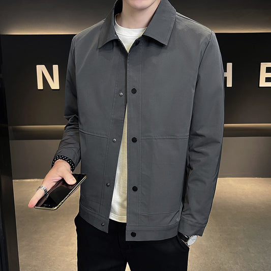 Men's Lapel Jacket Spring And Autumn Trend Slim-Fit Anti-Wrinkle Coat Light Mature Wind Youth Autumn Uniform Gown