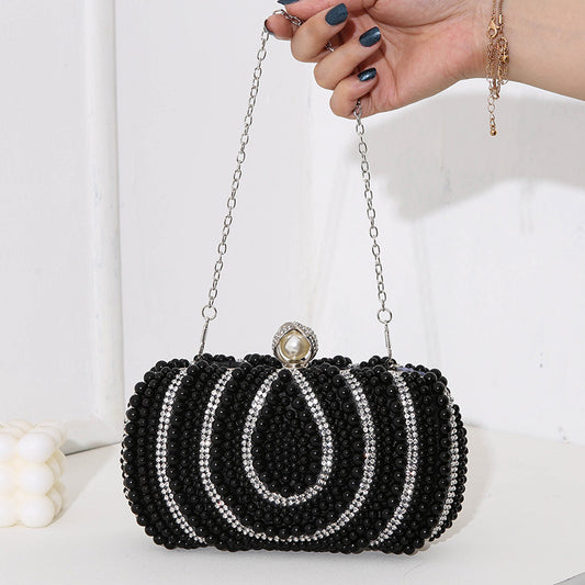 New Vintage Ladies Pearl Dinner Bag Hand-Beaded Embroidered Clutch Bag Adorned with Diamonds
