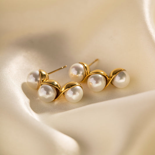 5pcs Accessories 16K Gold Plated 316L Stainless Steel Inlaid Pearl Earrings Temperament Fashion Earrings
