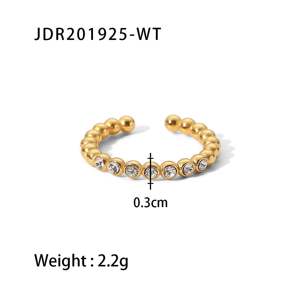 5pcs 18K Gold Plated Fine Bead White/Green Zircon Ring Jewelry Stainless Steel Open Ring For Women