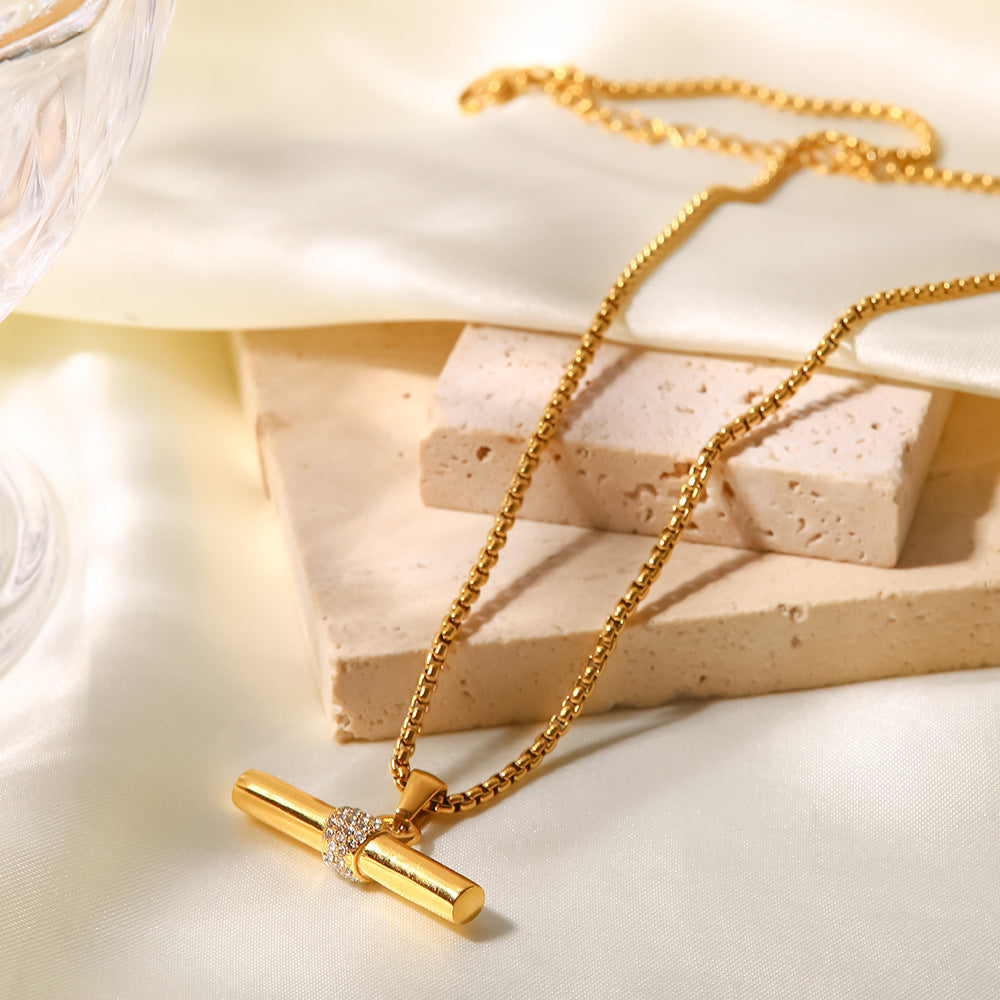 5pcs Women's Fashion All-Match Titanium Steel Necklace Jewelry 18K Gold Stainless Steel White Diamond Pendant Necklace Choker