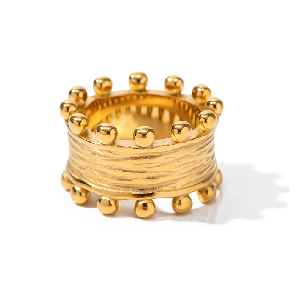 5pcs Fashion 18K Gold Stainless Steel Pleated Wood Grain Ring Does Not Fade Jewelry