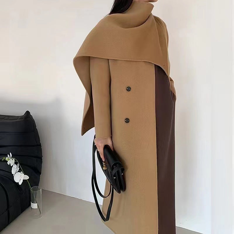 Autumn-Winter Women's European Plus Long Scarf Collar Loose Large Version Lazy Double Sided Woolen Coat For Women