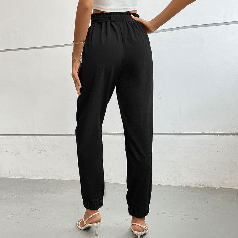 New Spring Summer High-Waist Lace-Up Pants Casual Pocket Pants Women