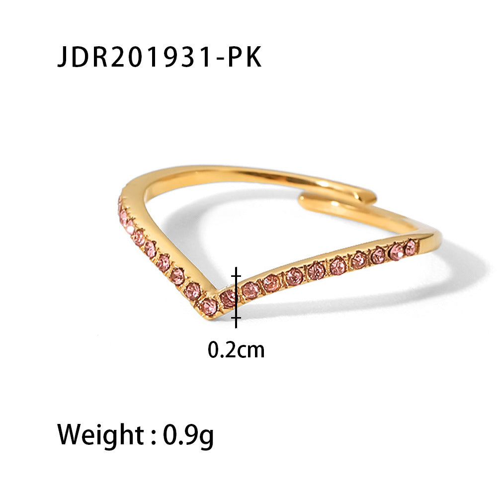 5pcs Fine Style Titanium Steel Ring 18K Gold Stainless Steel Inlaid Zircon Ring Fashion Hand Jewelry Women