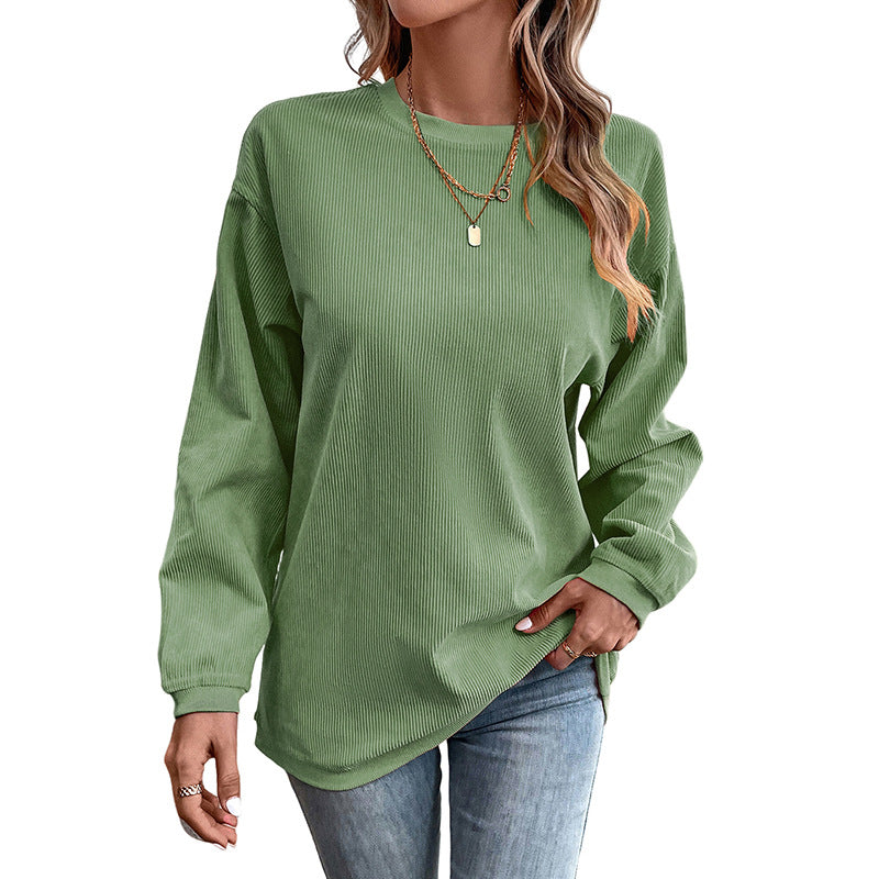 Letter-Printed Simple Hoodless Pullover Round Neck Hoodie Woman Solid Color Long Sleeve Undershirt Woman