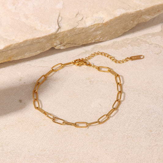 5pcs New Titanium Steel Anklet 18K Gold Paper Clip Chain Anklet Women's Fashion Clothing All Wear Anklet Ornaments