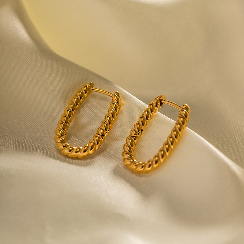 5pcs 18K Gold Stainless Steel Symmetrical Woven Earrings Do Not Fade Niche Design All-Matching Earrings