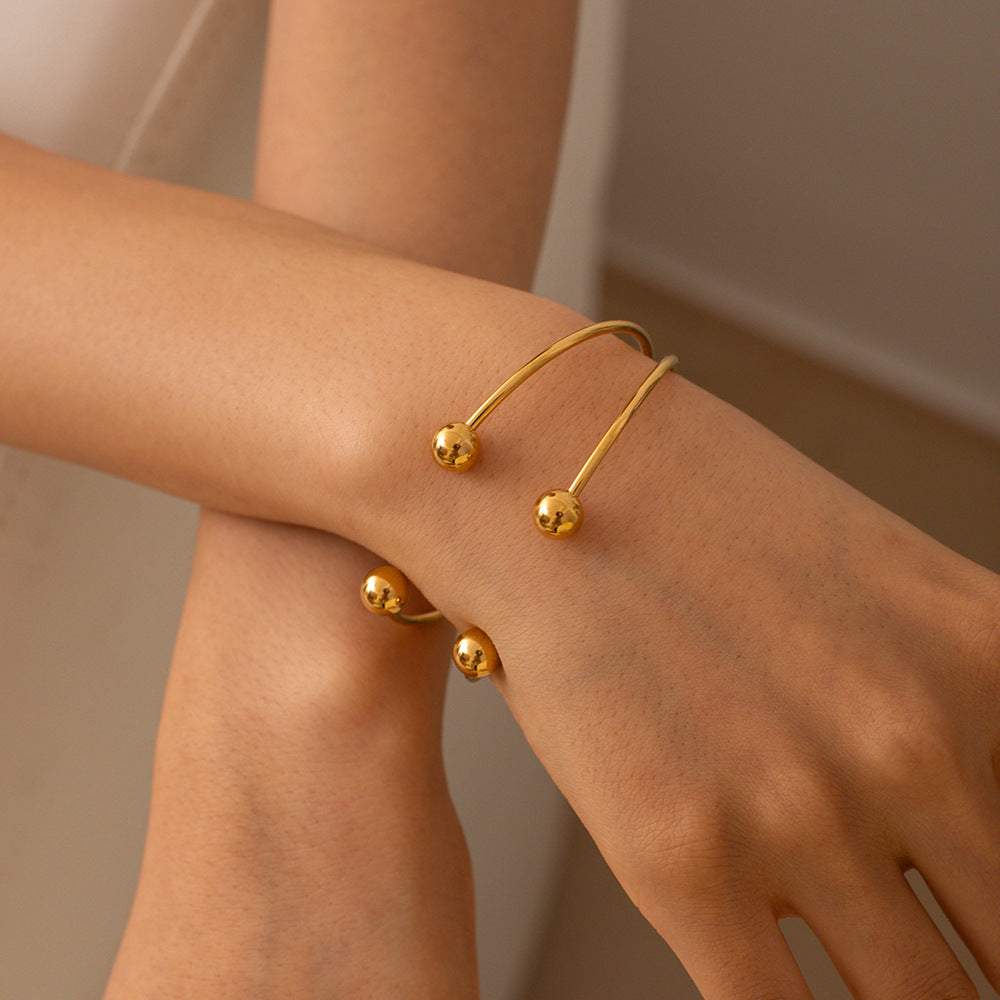 5pcs Design 18K Gold Stainless Steel Classic Ball Opening Bracelet Jewelry