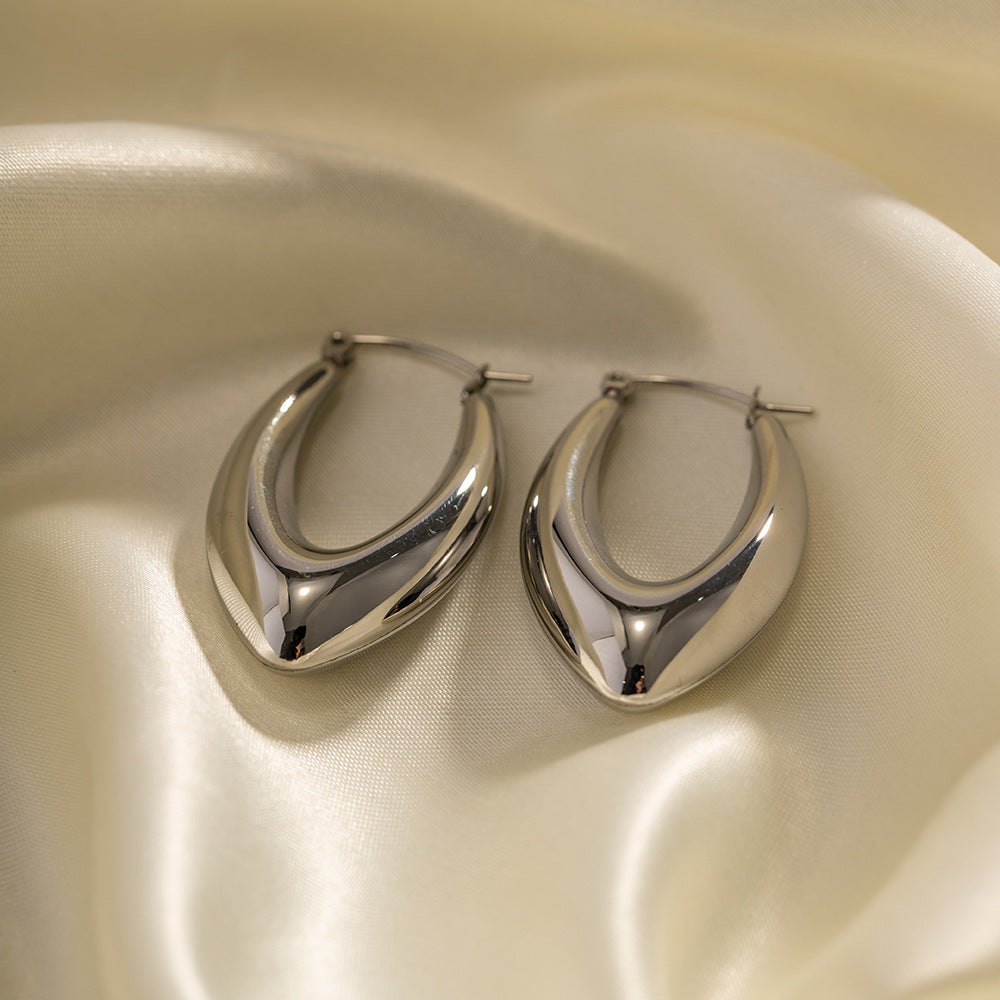 5pcs Steel Color Stainless Steel Smooth Hollow Earrings Blogger With Fashion All Round Hoop Earrings Girl
