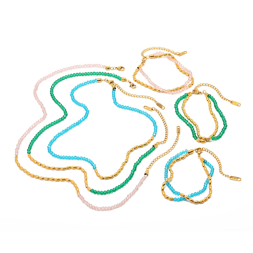 5pcs Fresh Summer Titanium Steel Necklace Women's High-Grade Sense Does Not Fade Color Minority Color Beaded Necklace Jewelry