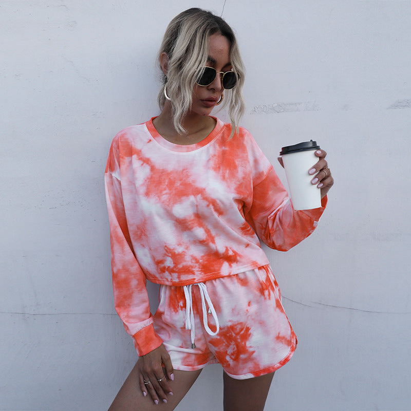Women's Two-Piece Casual Tie Dye Printed T-Shirt Shorts Suit Women