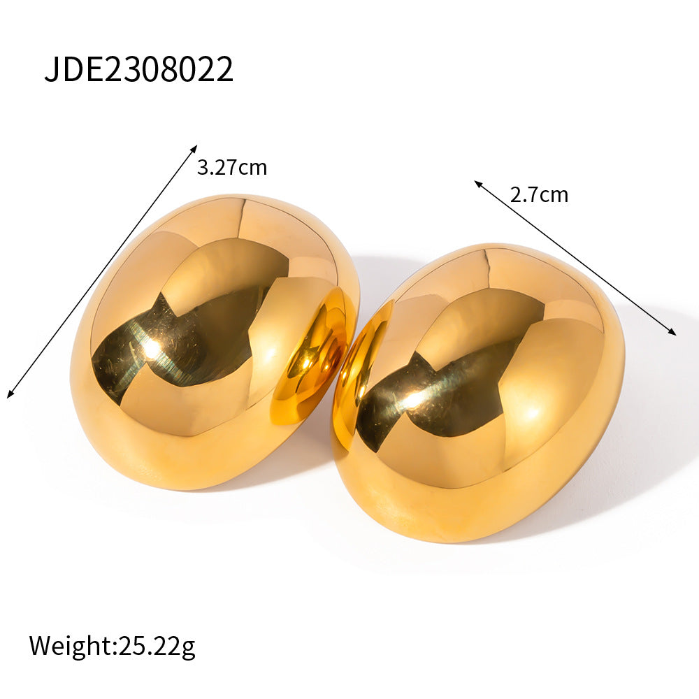 5pcs 18K Gold Stainless Steel Oval Earrings Women's Fashion All-Matching Geometric Earrings