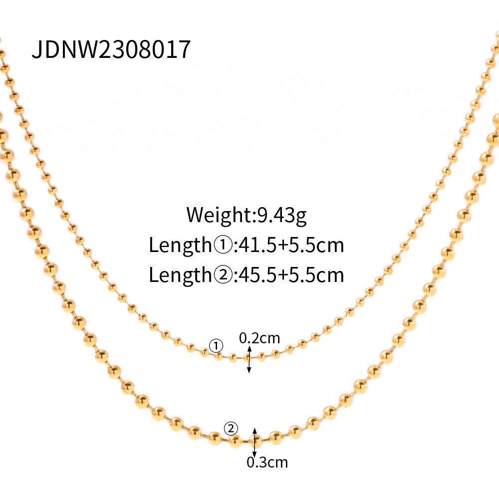 5pcs New Necklace Stainless Steel Temperament 18K Gold Stainless Steel Large Round Bead Small Round Bead Double Necklace Jewelry