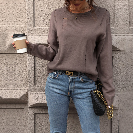 Autumn New Fashion Women's Solid Color Hollow Sweater