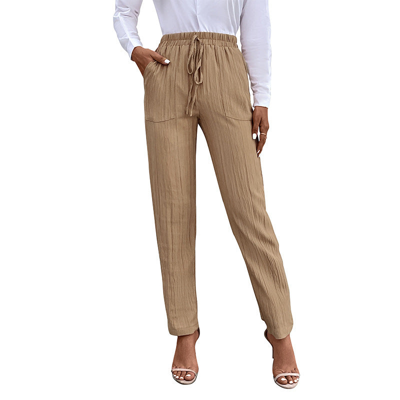 Spring And Autumn New High-Waisted Elastic Pants Casual Pants Autumn Casual Fold Women's Pants