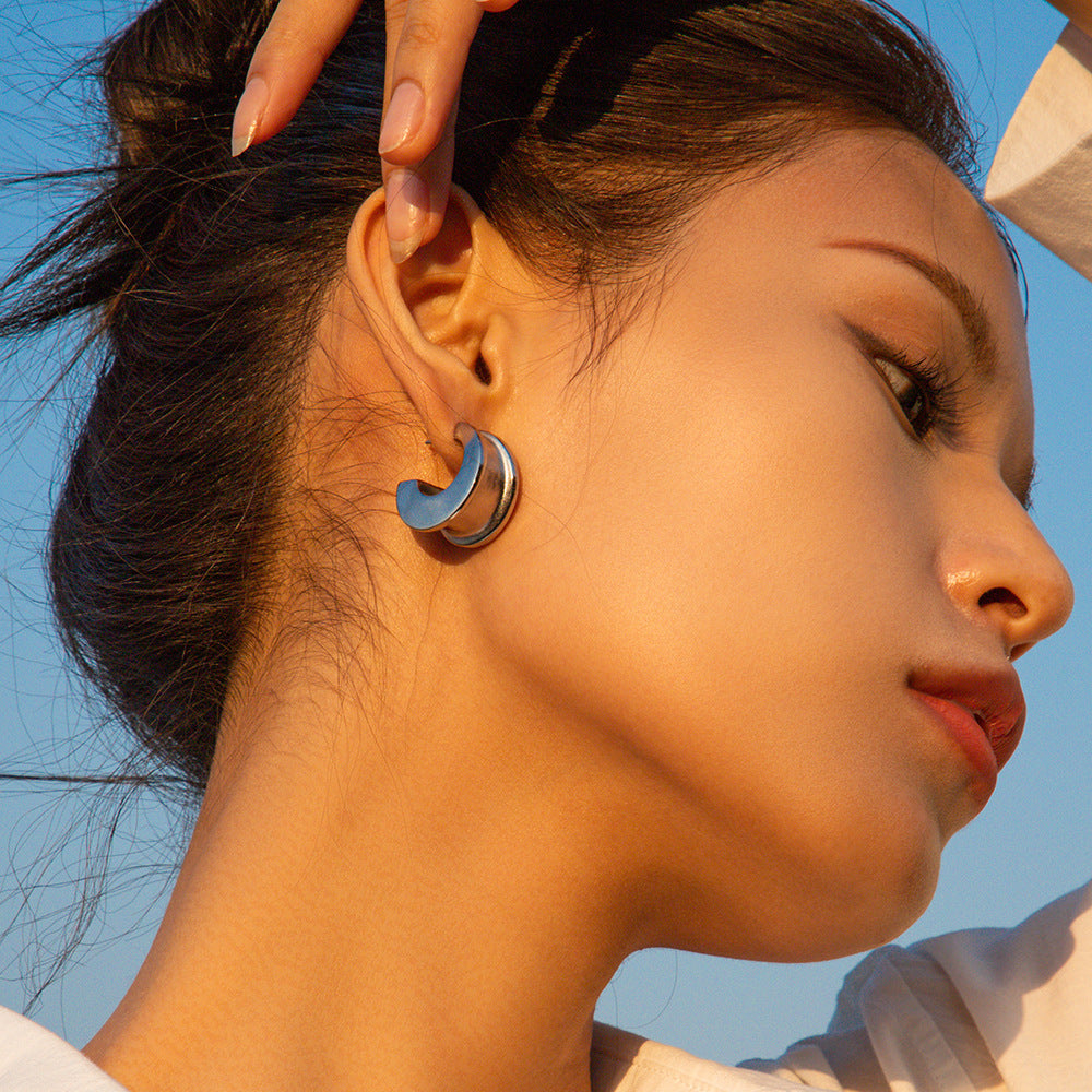 5pcs 18K Gold Stainless Steel C-Shaped Concave And Convex Edge Earrings Blogger With Fashion All-Matching Earrings Girl