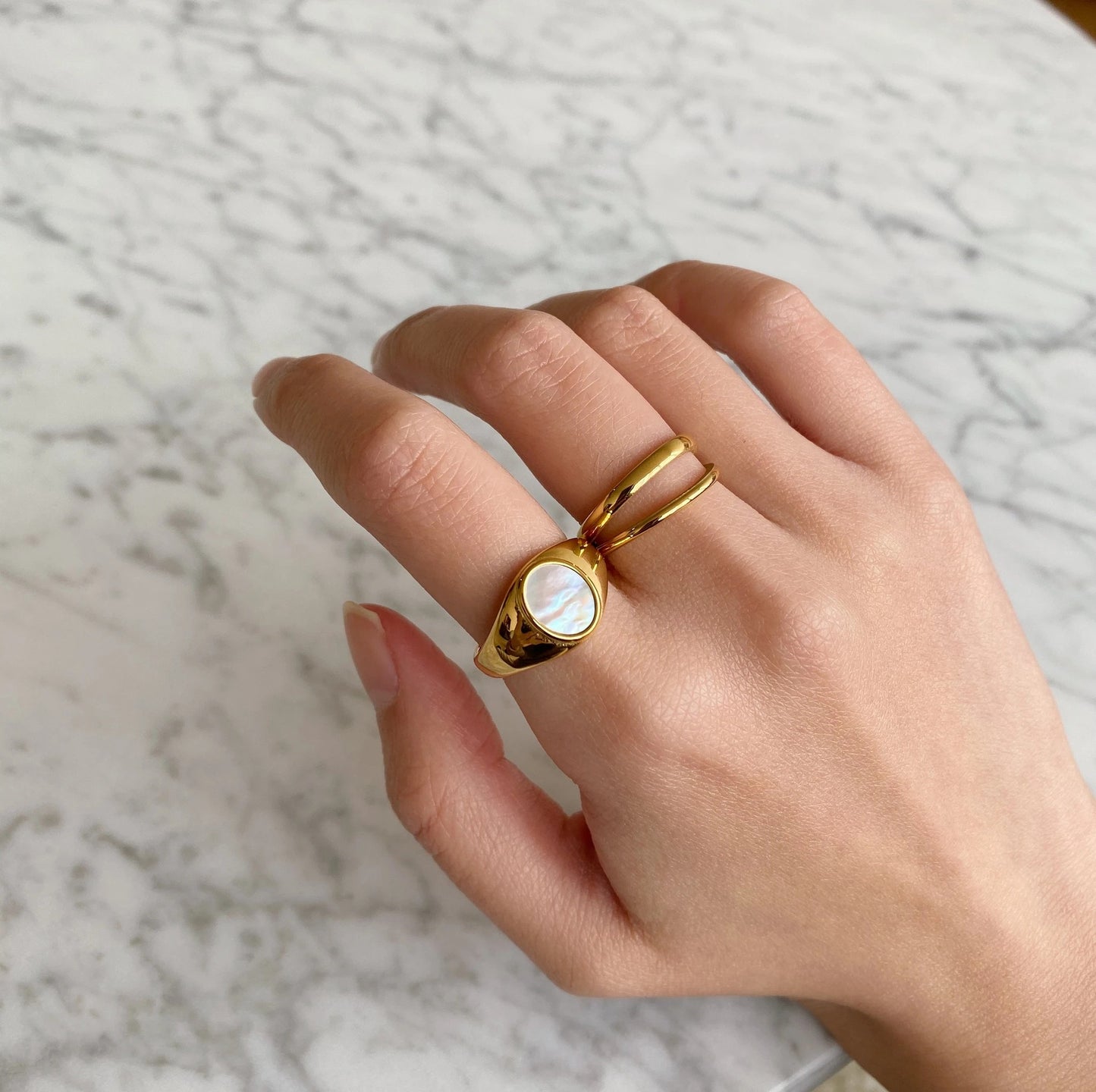 5pcs Stylish And Chic Titanium Steel Double Ring Anti-Jewelry 18K Gold Plated Stainless Steel Ring