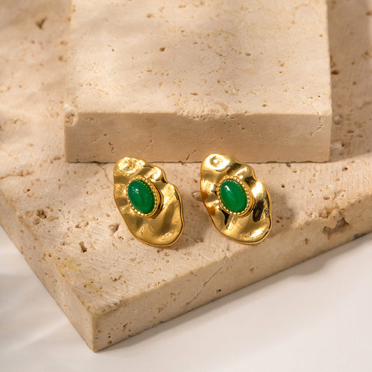 5pcs 18K Gold Plated Creative Irregularity Geometric Emerald Earrings Women's Fashion Earrings