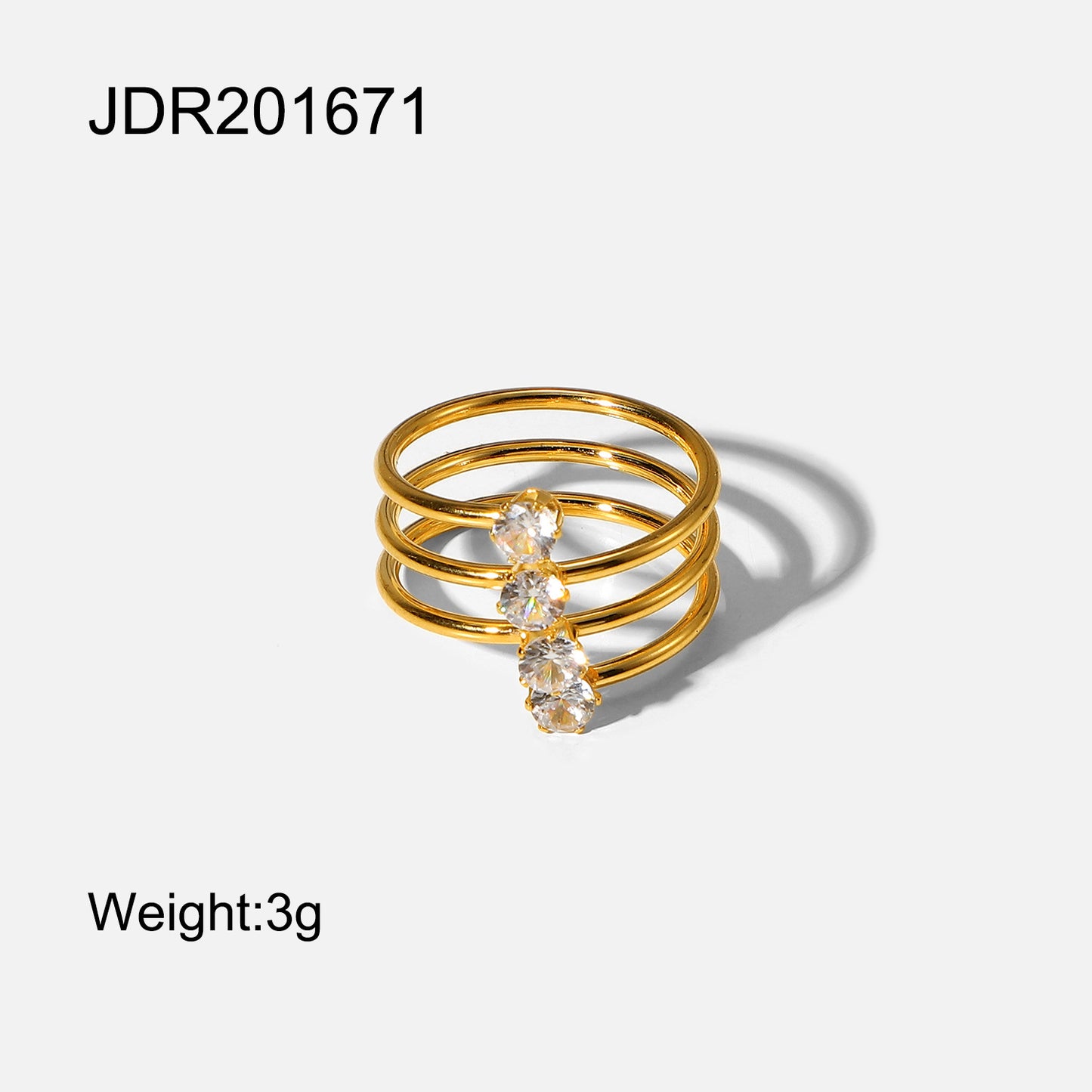 5pcs Same Side By Side White Zirconium 4 Diamond Opening Ring 18K Gold Plated Stainless Steel Ring Women's Jewelry