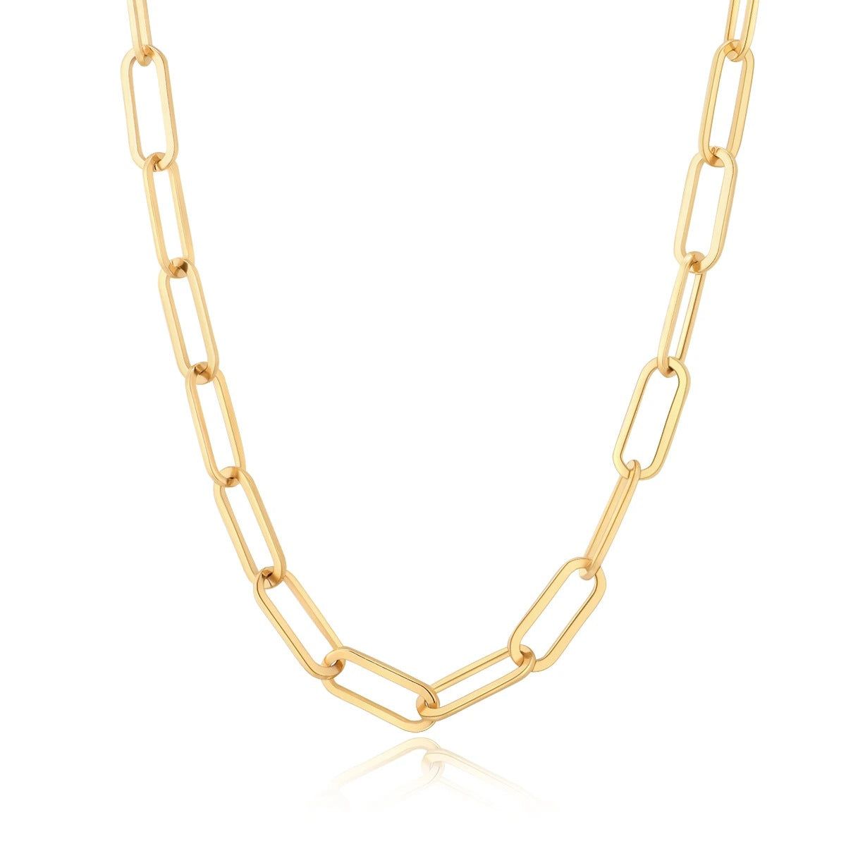 5pcs Punk Hip Hop Paper Clip Chain Necklace Jewelry Vacuum Plated 18K Gold Stainless Steel Collar For Women