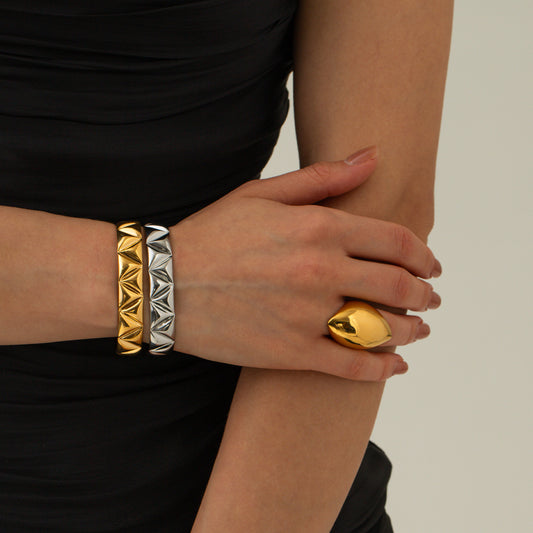 5pcs Tide Cold Titanium Steel 18K Gold Stainless Steel Chubby Oval Ring Female Niche Design