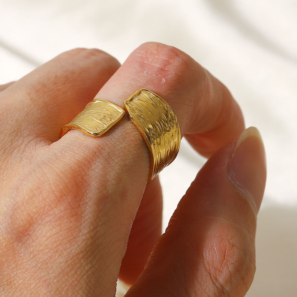5pcs 18K Gold Plated Adjustable Stainless Steel Ring Wrinkle Fashion Jewelry Hand Ring Women's All-Match Niche Ring
