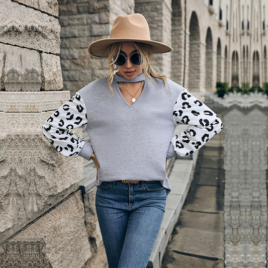 New Autumn New Fashion Women's Print Stitching Leisure Knitwear
