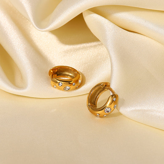 5pcs New White Cubic Zirconia Stainless Steel Ring Earrings 18K Gold Titanium Steel Fashion Earrings Jewelry Women