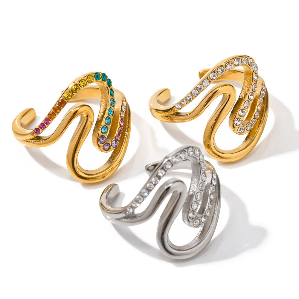 5pcs New Ring 18K Stainless Steel Diamond Double Ring Women's Ring Does Not Fade Jewelry