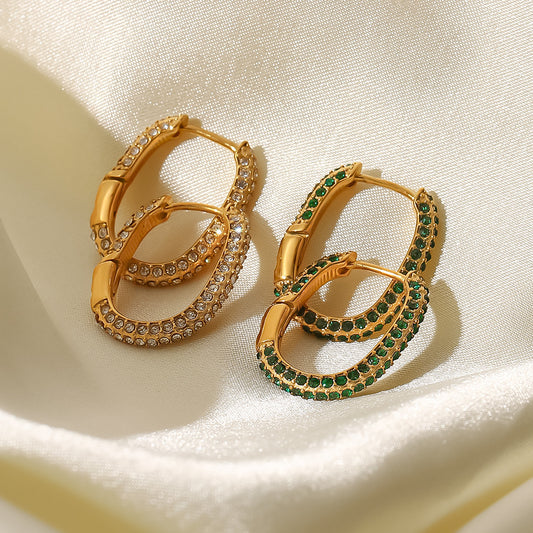 5pcs New Fashion Women's Earrings 18K Gold-Plated Stainless Steel Jewelry Geometric Zircon Women's Earrings