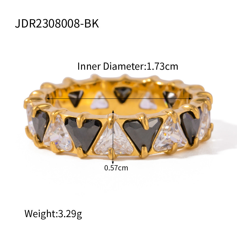 5pcs 18K Gold Stainless Steel Inset Triangular Zircon Ring Does Not Fade Niche Jewelry