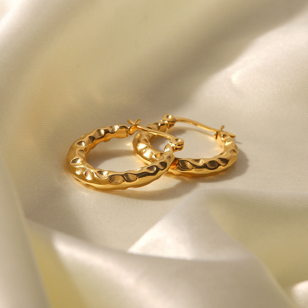 5pcs 18K Gold Stainless Steel Convex Circle Earrings Temperament Everything With A Niche Design Sense Of High-Grade Earrings Girl Earrings