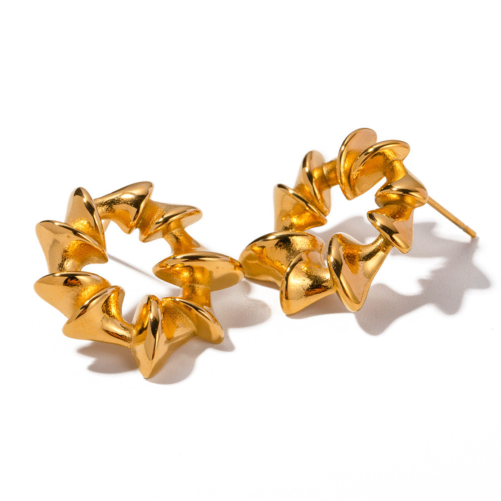5pcs Earrings 18K Gold Stainless Steel Irregular Grain Round Spiral Studs Do Not Fade Women's Earrings