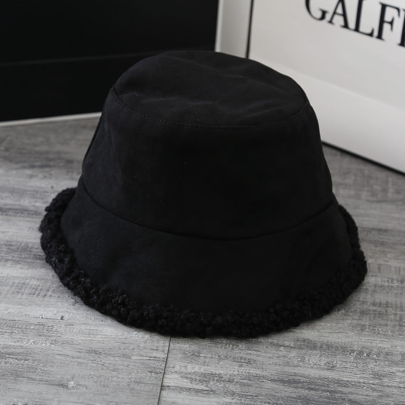 Double-Sided Hat Women's Japanese Lamb Hair Fisherman Hat Winter With Fluffy Deerskin Basin Hat Bucket Hat