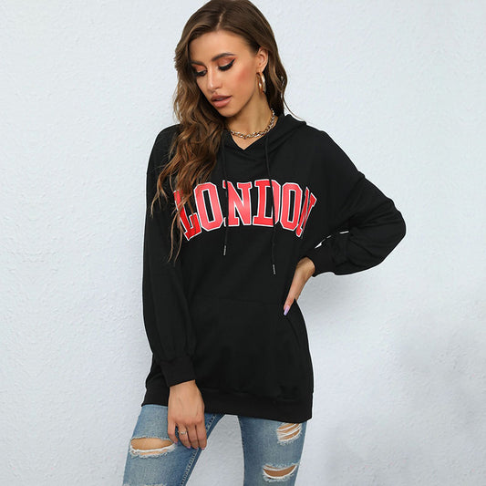 Stay Cozy and Stylish with Our New Women's Hooded Letter Print Hoodie - Your Perfect Casual Pullover for Autumn and Winte