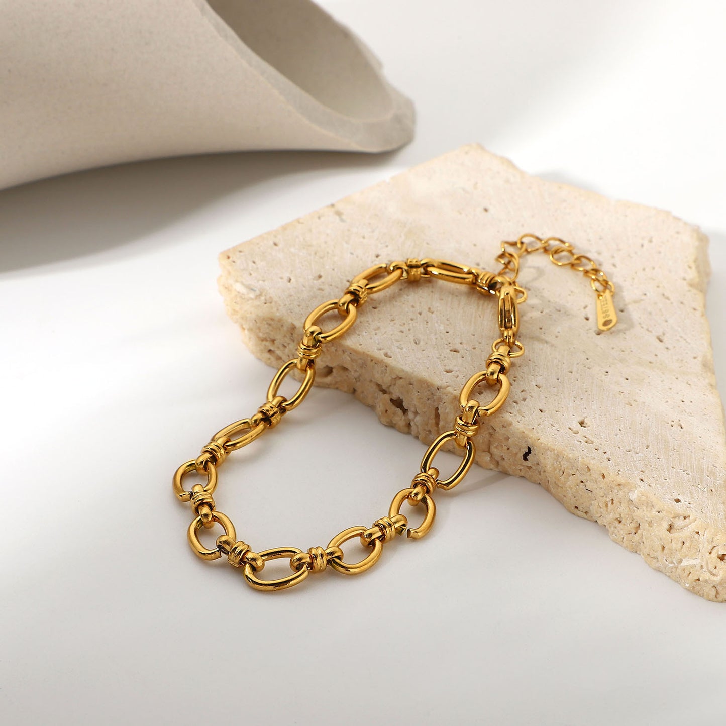 5pcs Narrow Chain Cross Buckle Bracelet 18K Gold Plated Stainless Steel Fashion Women's Popular Bracelet