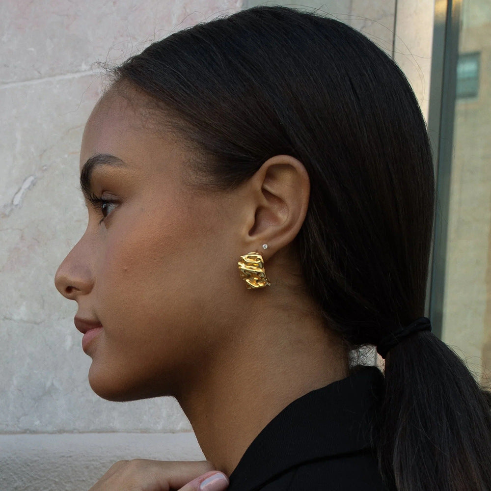 5pcs Earrings 18K Gold Plated Stainless Steel Vintage Lava Earrings Stud Non-Fading Earrings For Women