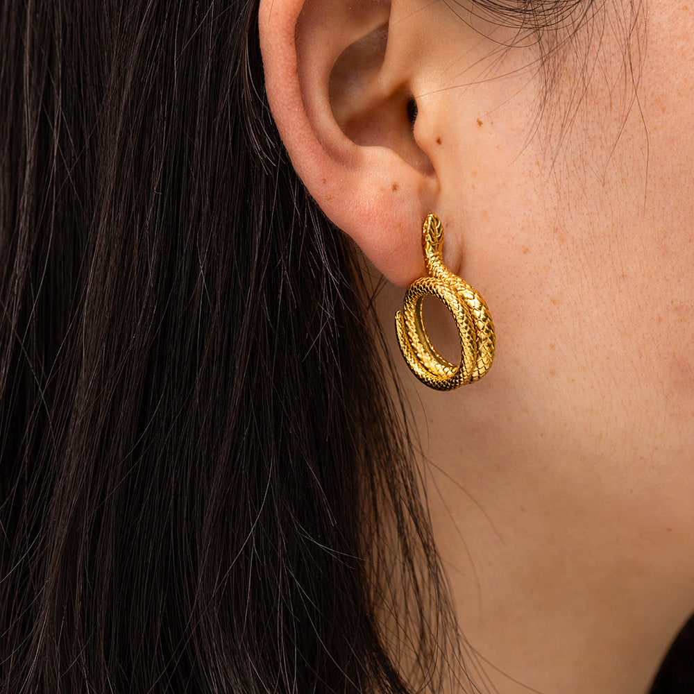 5pcs 18K Real Gold Stainless Steel Snake-Shaped Earrings With Do Not Fade Jewelry