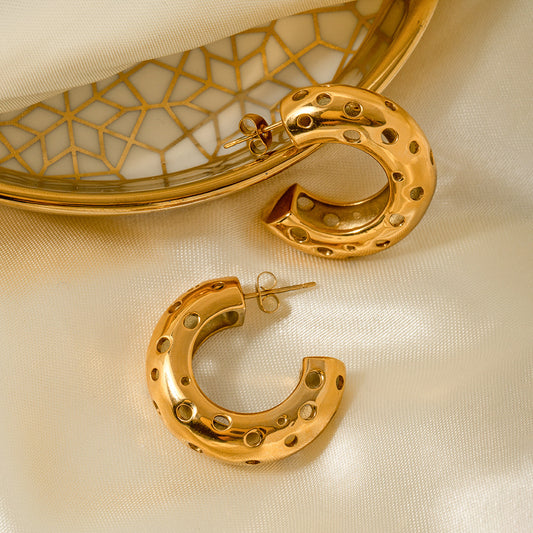 5pcs Fashion 18K Gold Stainless Steel 18K Gold Stainless Steel Round Hollow C-Shaped Earrings Earrings Studs