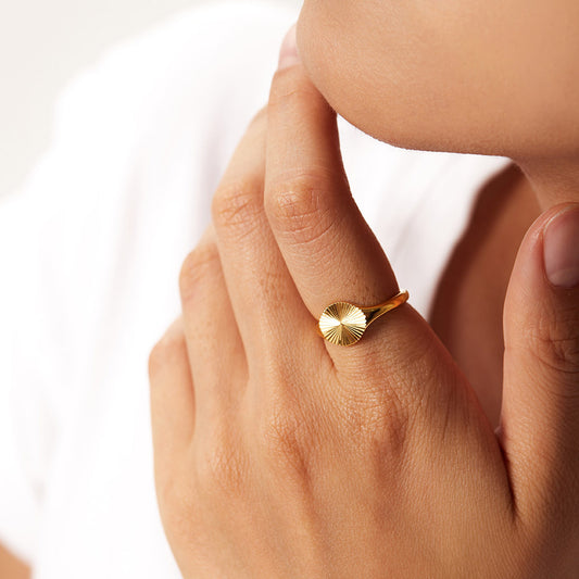 5pcs Stackable Sun Ring Fashion Jewelry 18K Gold Ip Electroplated High Polished Finger Ring